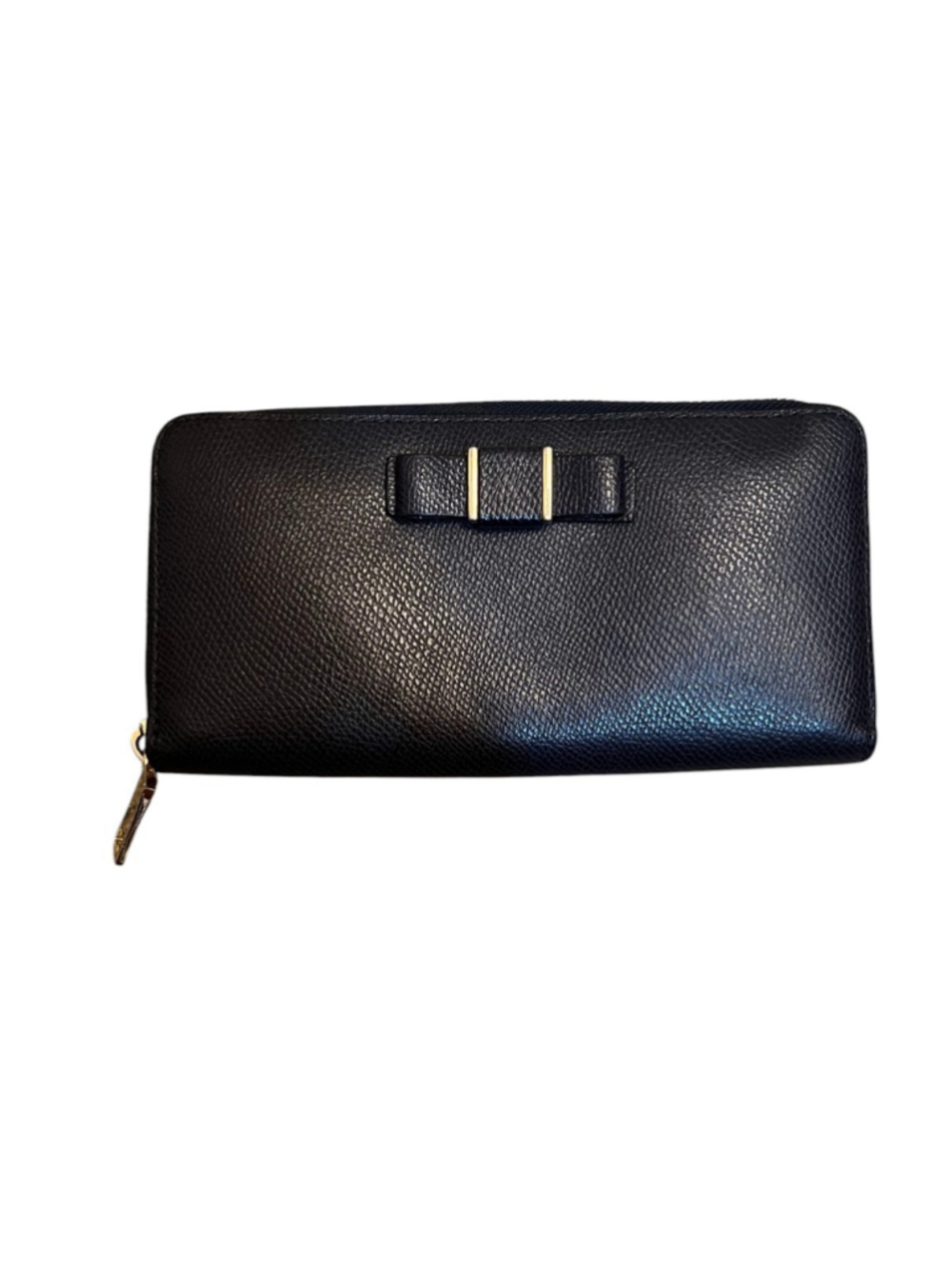 Coach Darcy Navy Bow Crosshatch Accordian Zip Wallet with Gold Large